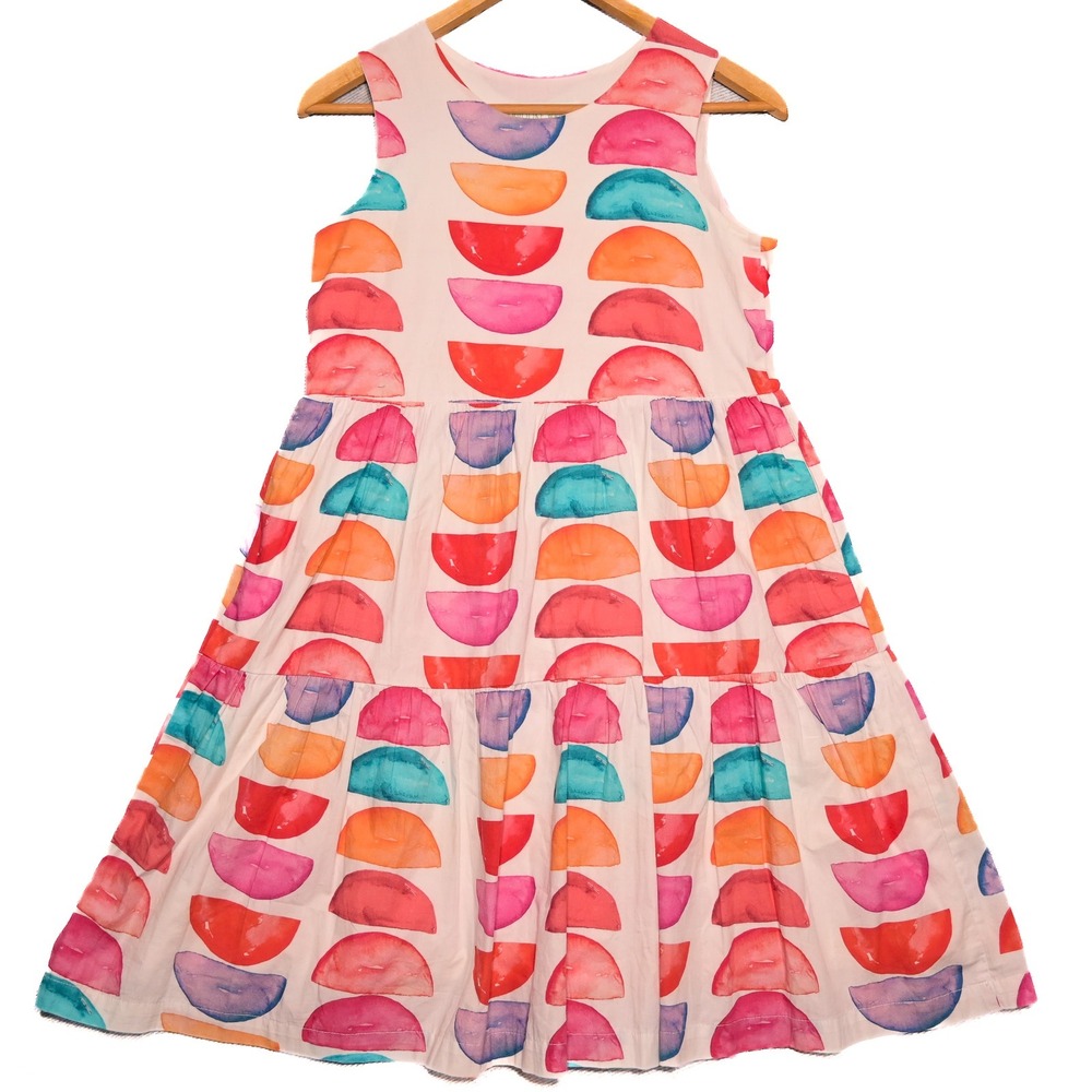 Brooke Wright Tiered Midi Dress Womens Watercolor Geometric XS Multicolor USA